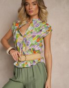sophyline Cămașă Violet-Verde din Bumbac cu Flori Natilea
