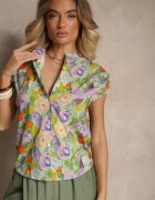 sophyline Cămașă Violet-Verde din Bumbac cu Flori Natilea