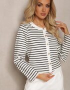 sophyline Cardigan Alb Clasic cu Nasturi Metalici cu Dungi Praivea