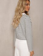sophyline Cardigan Alb Clasic cu Nasturi Metalici cu Dungi Praivea