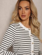 sophyline Cardigan Alb Clasic cu Nasturi Metalici cu Dungi Praivea