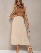 sophyline Fustă Bej Cloș Talie înaltă cu Pliuri Decorative și Elastic în Talie Veratia