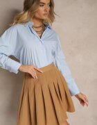 sophyline Fustă Bej din Vâscoză cu Croi Cloș cu Pliuri și Elastic în Talie în Stil Preppy Iliola