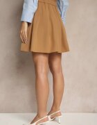 sophyline Fustă Bej din Vâscoză cu Croi Cloș cu Pliuri și Elastic în Talie în Stil Preppy Iliola