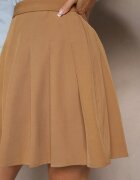 sophyline Fustă Bej din Vâscoză cu Croi Cloș cu Pliuri și Elastic în Talie în Stil Preppy Iliola