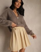 sophyline Fustă Bej Evazată din eco-piele întoarsă cu pliuri în stil preppy Sealia