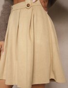 sophyline Fustă Bej Evazată din eco-piele întoarsă cu pliuri în stil preppy Sealia