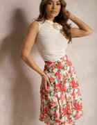 sophyline Fustă cu imprimeu floral în nuanțe de bej și roșu cu talie înaltă și croială evazată Jastaria de la Renee.com.ro