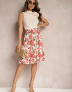 sophyline Fustă cu imprimeu floral în nuanțe de bej și roșu cu talie înaltă și croială evazată Jastaria de la Renee.com.ro