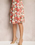 sophyline Fustă cu imprimeu floral în nuanțe de bej și roșu cu talie înaltă și croială evazată Jastaria de la Renee.com.ro