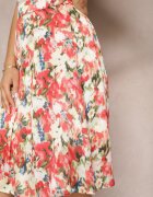 sophyline Fustă cu imprimeu floral în nuanțe de bej și roșu cu talie înaltă și croială evazată Jastaria de la Renee.com.ro