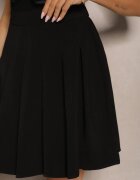 sophyline Fustă Neagră din Vâscoză cu Croi Evazat cu Pliuri și Elastic în Talie Stil Preppy Iliola