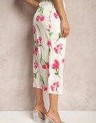 sophyline Fustă Plic Bej și Roz Legată în Talie cu Imprimeu Floral din Satin Ailepatia