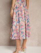 sophyline Fustă Roz din Bumbac cu Croi Evazat cu Imprimeu Floral Lavzekia