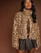 sophyline Jachetă de blană leopard maro cu viscoză Serintinnia