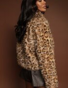sophyline Jachetă de blană leopard maro cu viscoză Serintinnia