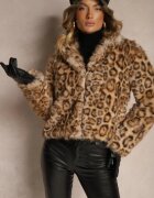 sophyline Jachetă de blană leopard maro cu viscoză Serintinnia