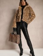sophyline Jachetă de blană leopard maro cu viscoză Serintinnia