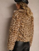 sophyline Jachetă de blană leopard maro cu viscoză Serintinnia