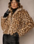 sophyline Jachetă de blană leopard maro cu viscoză Serintinnia