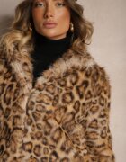 sophyline Jachetă de blană leopard maro cu viscoză Serintinnia