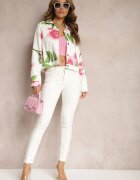 sophyline Jachetă Denim Bej-Roz din Bumbac cu Imprimeu Floral Arielapa