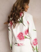 sophyline Jachetă Denim Bej-Roz din Bumbac cu Imprimeu Floral Arielapa