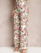 sophyline Pantaloni Alb-Roz cu Imprimeu Floral Talie Înaltă cu Picior Lat Lastaria