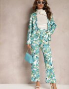 sophyline Pantaloni Albastru-Alb cu imprimeu floral talie înaltă și picior larg Lastaria