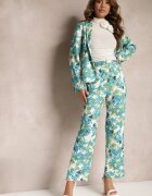 sophyline Pantaloni Albastru-Alb cu imprimeu floral talie înaltă și picior larg Lastaria