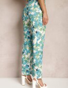 sophyline Pantaloni Albastru-Alb cu imprimeu floral talie înaltă și picior larg Lastaria