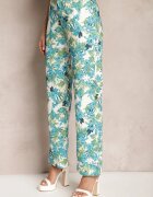 sophyline Pantaloni Albastru-Alb cu imprimeu floral talie înaltă și picior larg Lastaria