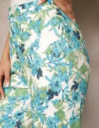 sophyline Pantaloni Albastru-Alb cu imprimeu floral talie înaltă și picior larg Lastaria