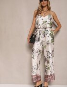 sophyline Pantaloni Bej din Vâscoză cu croială largă High Waist cu imprimeu floral Davilsa