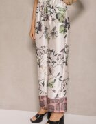 sophyline Pantaloni Bej din Vâscoză cu croială largă High Waist cu imprimeu floral Davilsa