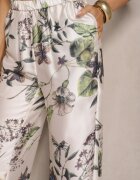 sophyline Pantaloni Bej din Vâscoză cu croială largă High Waist cu imprimeu floral Davilsa