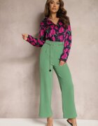 sophyline Pantaloni Eleganti Verzi cu craci evazati finisati cu un lant decorativ in talie Hamophona