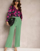 sophyline Pantaloni Eleganti Verzi cu craci evazati finisati cu un lant decorativ in talie Hamophona