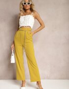 sophyline Pantaloni Galbeni Eleganți cu picioare evazate finisați cu un lanț decorativ în talie Hamophona