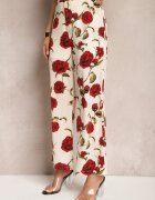sophyline Pantaloni Largi Bej-Bordeaux cu Imprimeu Floral cu Buzunare Pomgranata