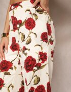 sophyline Pantaloni Largi Bej-Bordeaux cu Imprimeu Floral cu Buzunare Pomgranata