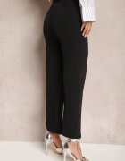 sophyline Pantaloni Negri Eleganti cu Picioare Evazate Finisați cu un Lanț Decorativ în Talie Hamophona