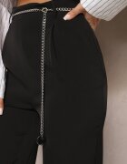 sophyline Pantaloni Negri Eleganti cu Picioare Evazate Finisați cu un Lanț Decorativ în Talie Hamophona