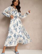 sophyline paris Fustă Alb-Albastră Plisată din Viscoză cu Imprimeu Floral Rivavina