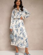 sophyline paris Fustă Alb-Albastră Plisată din Viscoză cu Imprimeu Floral Rivavina