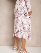 sophyline paris Fustă Alb-Fuchsia Plisată din Viscoză cu Imprimeu Floral Rivavina
