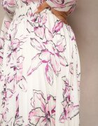 sophyline paris Fustă Alb-Fuchsia Plisată din Viscoză cu Imprimeu Floral Rivavina
