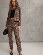sophyline paris Pantaloni bej cu croială dreaptă cu imprimeu leopard Enalora