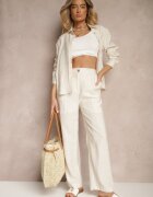 sophyline paris Pantaloni Bej cu croială largă din Viscoză High Waist Lisamara