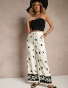 sophyline paris Pantaloni Bej deschis din viscoză cu croială largă cu elastic în talie cu imprimeu floral Nimilassa